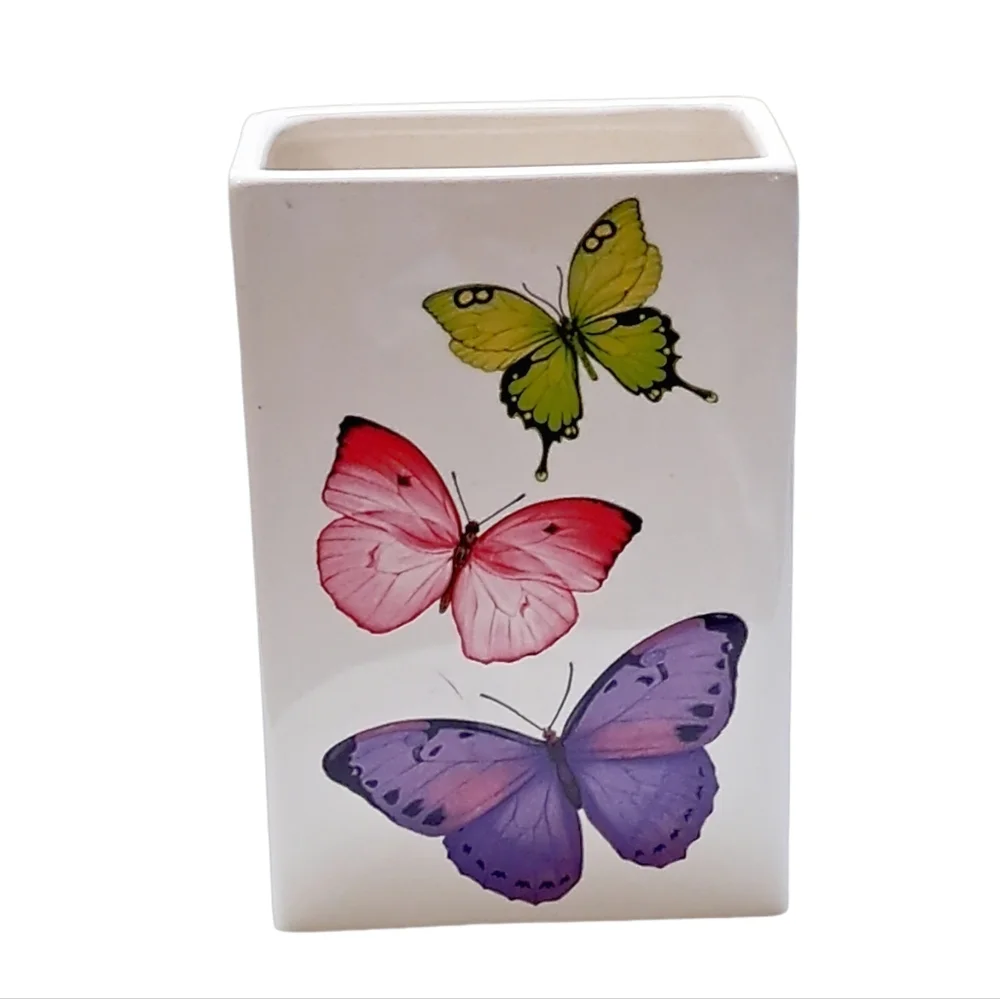 Teleflora ~ Colorful Butterflies Rectangular Glass Vase